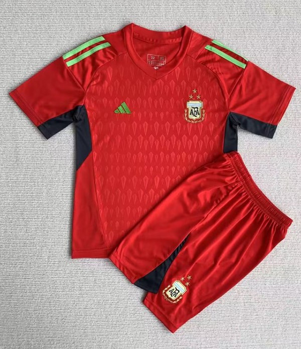 Kids-Argentina 2022 World Cup GK Red 3 Stars Soccer Jersey